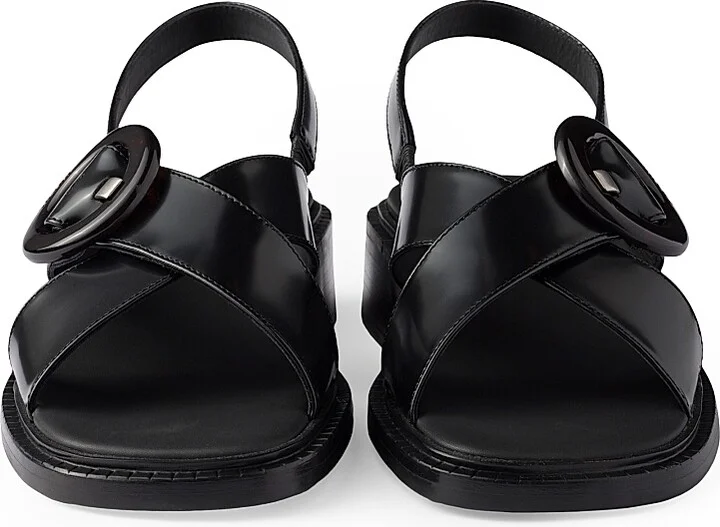 Women's Brushed Leather Sandals with Buckle - Black - Size 7 - Image 4