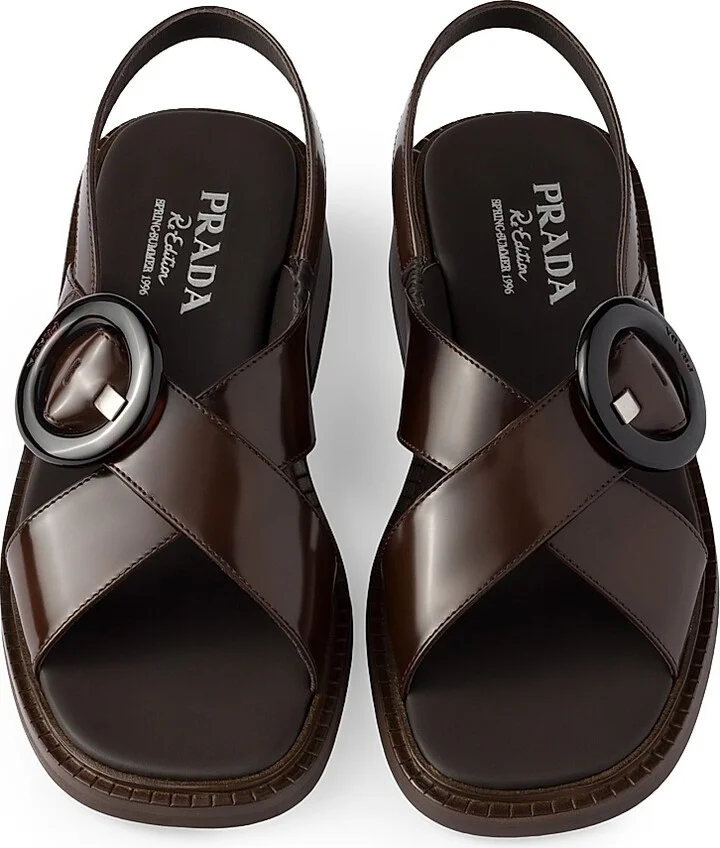 Women's Brushed Leather Sandals with Buckle - Black - Size 7 - Image 6