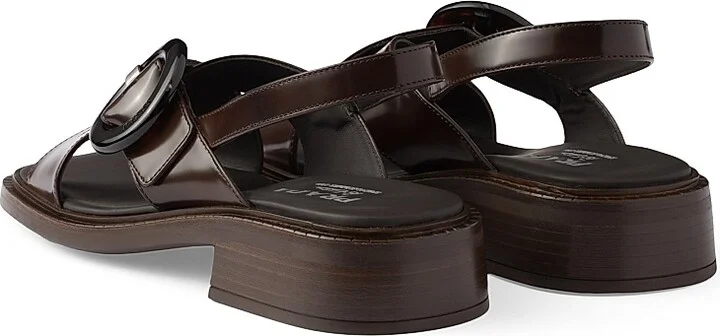 Women's Brushed Leather Sandals with Buckle - Black - Size 7 - Image 7