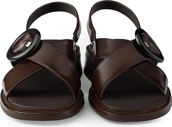 Women's Brushed Leather Sandals with Buckle - Black - Size 7 - Image 8