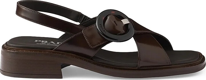 Women's Brushed Leather Sandals with Buckle - Black - Size 7 - Image 10