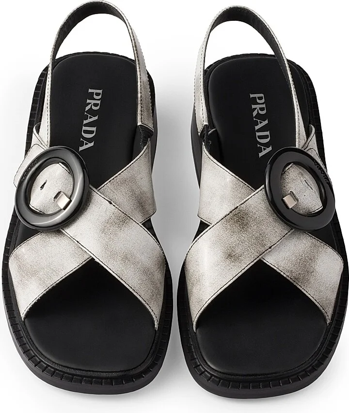 Women's Brushed Leather Sandals with Buckle - Black - Size 7 - Image 11