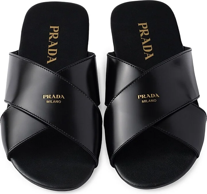 Women's Brushed Leather Slides - Black - Size 9 - Image 2