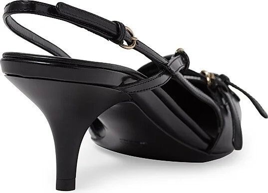 Women's Brushed Leather Slingback Pumps with Buckles - Black - Size 6 - Image 2