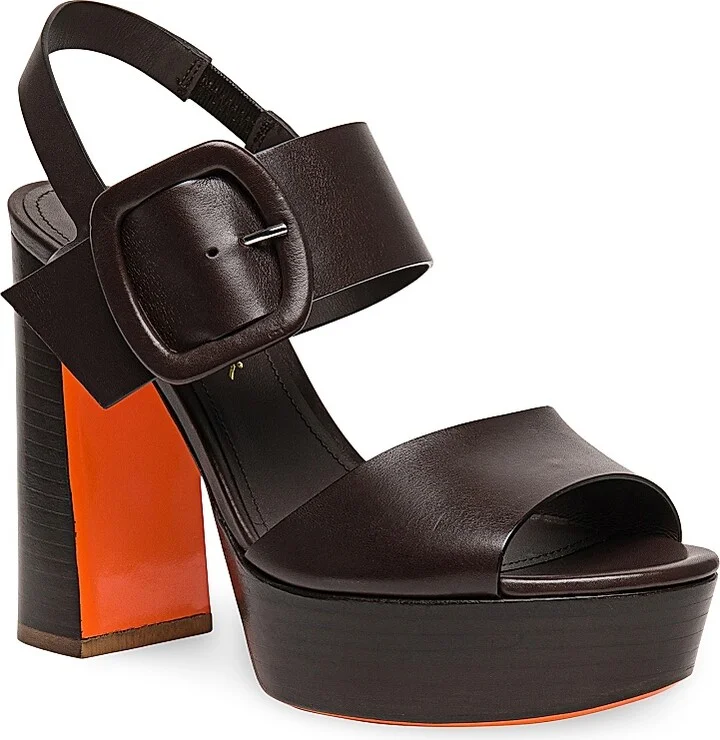 Women's Bruxel 105MM Leather Platform Sandals - Dark Brown - Size 6 - Image 2