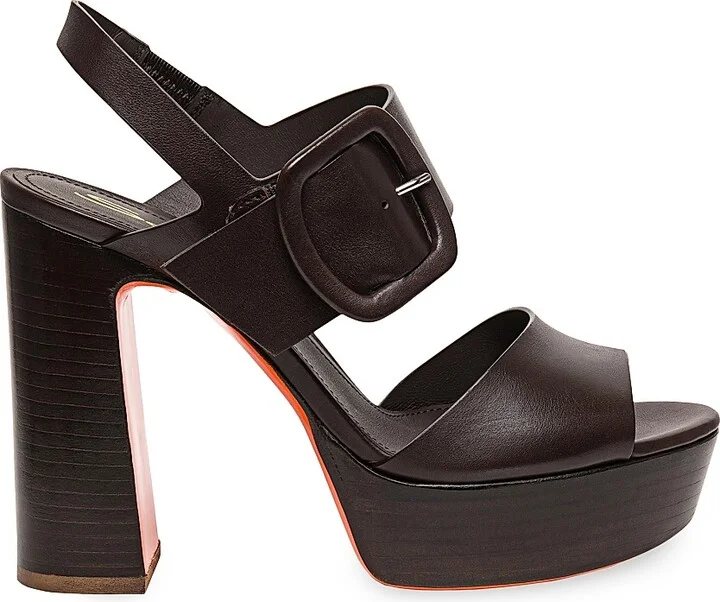 Women's Bruxel 105MM Leather Platform Sandals - Dark Brown - Size 6
