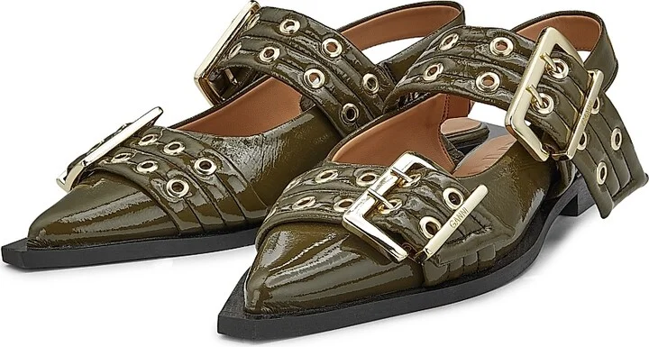 Women's Buckle Ballerina Flats - Military Olive - Size 5 - Image 2