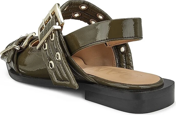 Women's Buckle Ballerina Flats - Military Olive - Size 5 - Image 3