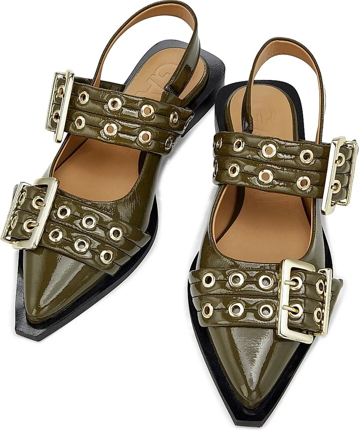 Women's Buckle Ballerina Flats - Military Olive - Size 5 - Image 4