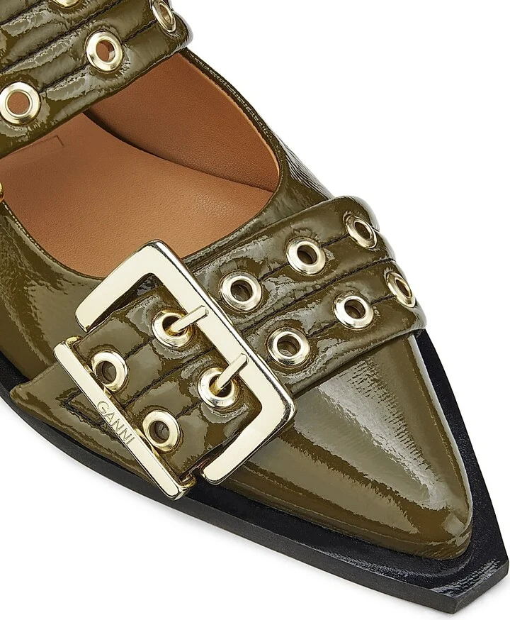 Women's Buckle Ballerina Flats - Military Olive - Size 5 - Image 6