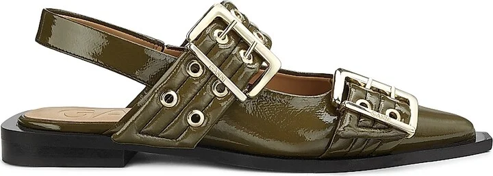 Women's Buckle Ballerina Flats - Military Olive - Size 5