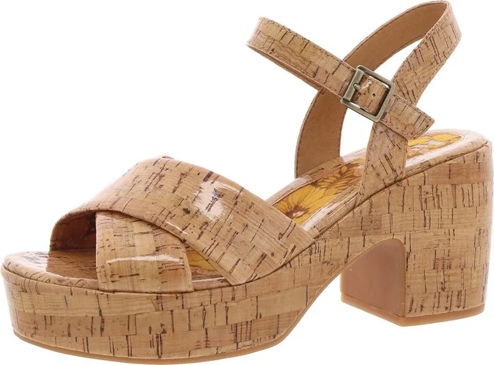 Womens Buckle Cork Platform Heels