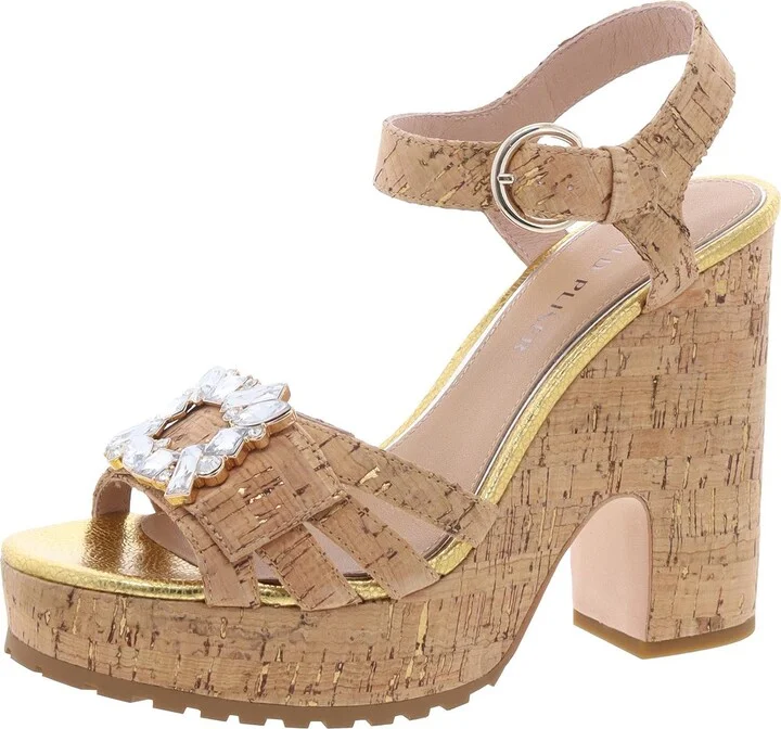 Womens Buckle Cork Platform Sandals