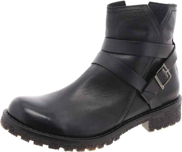 Womens Buckle Faux Leather Motorcycle Boots