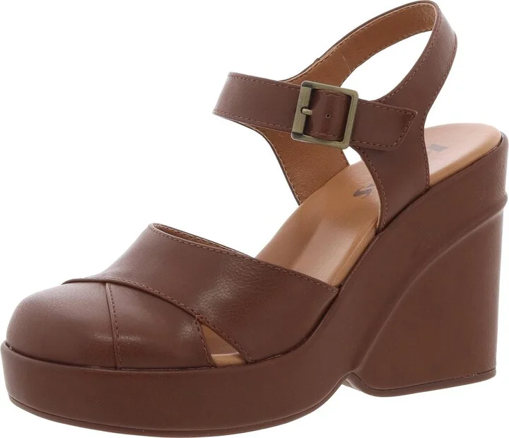 Womens Buckle Faux Leather Platform Sandals