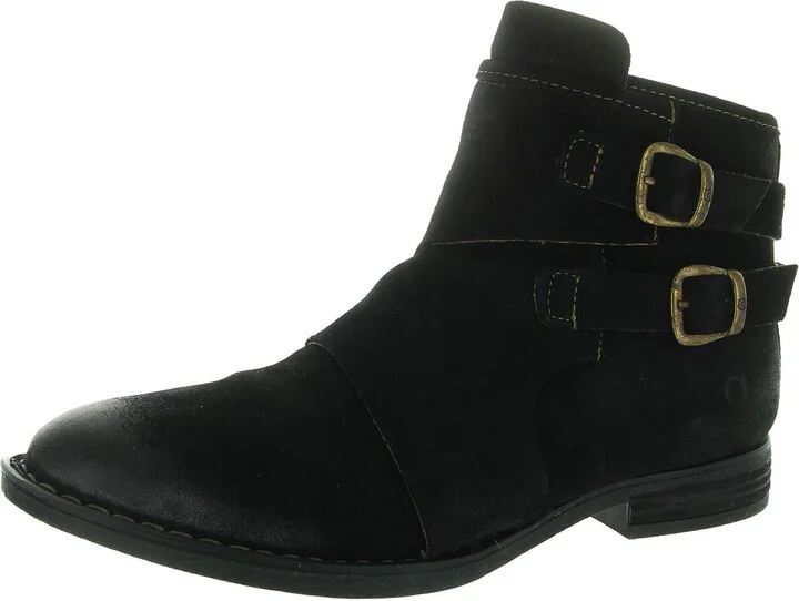 Womens Buckle Leather Ankle Boots