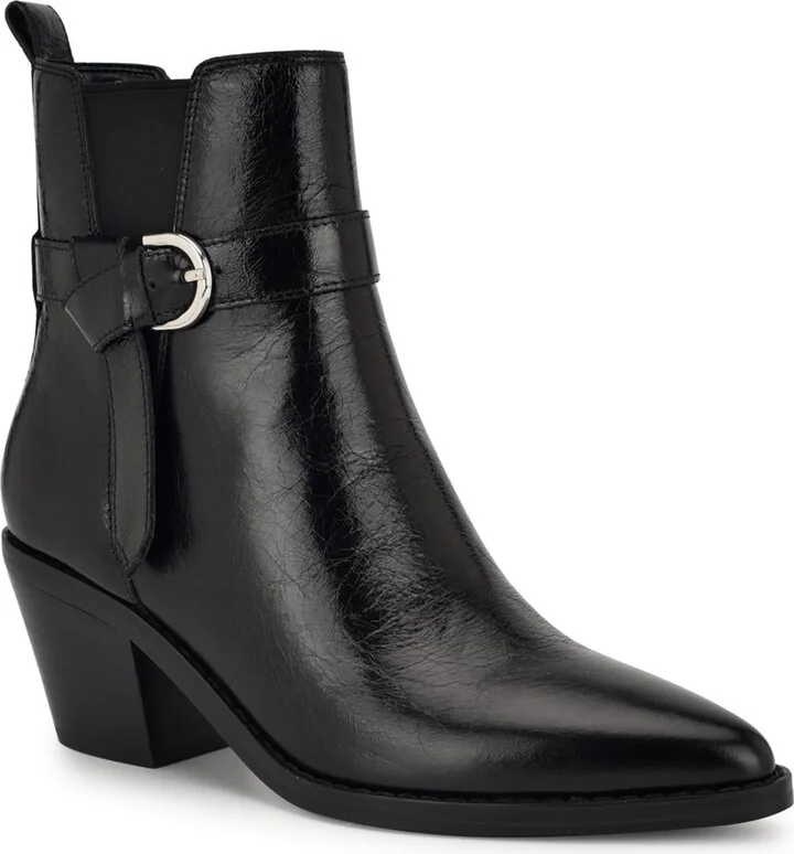 Womens Buckle Leather Ankle Boots