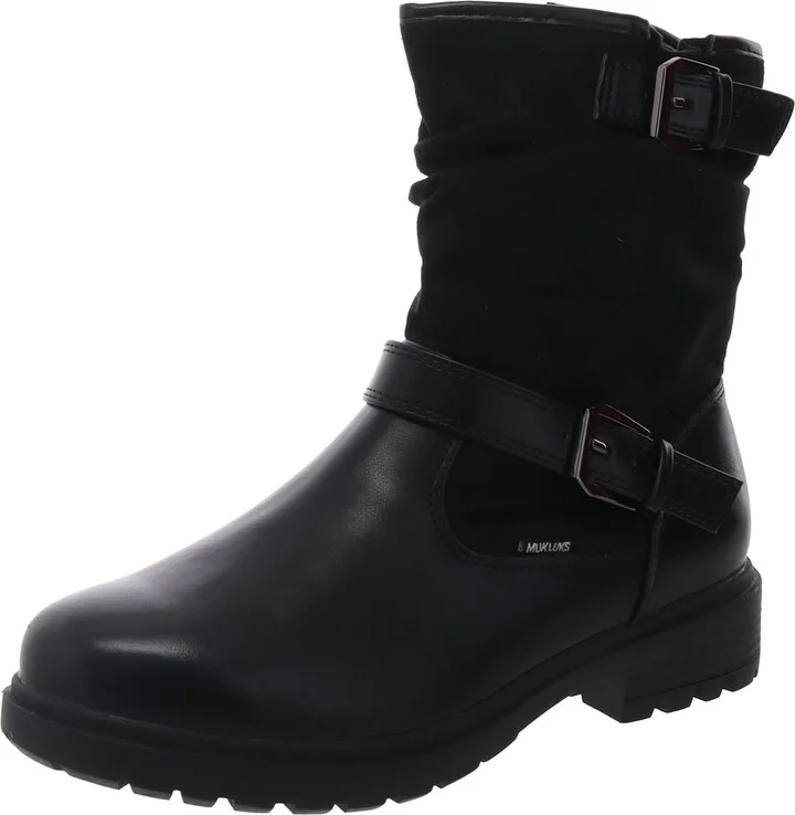 Womens Buckle Leather Ankle Boots