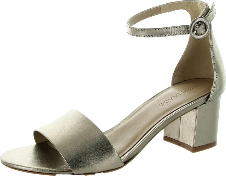 Womens Buckle Leather Block Heels