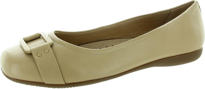 Womens Buckle Leather Flat Shoes