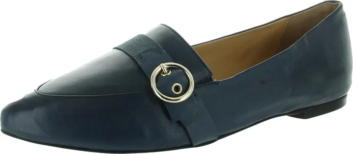 Womens Buckle Leather Flat Shoes