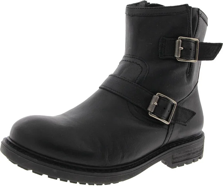 Womens Buckle Leather Motorcycle Boots