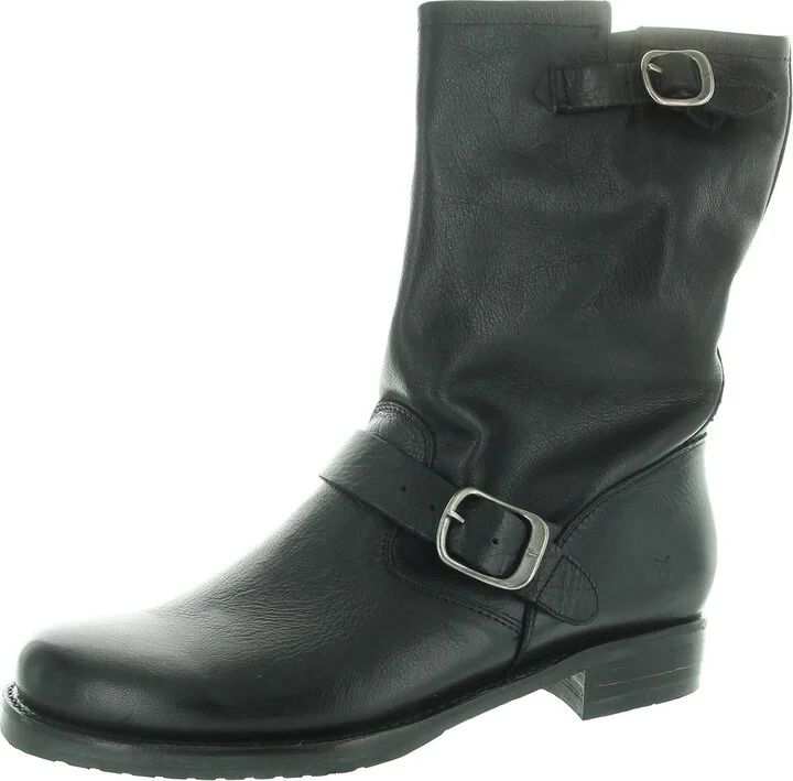 Womens Buckle Leather Motorcycle Boots