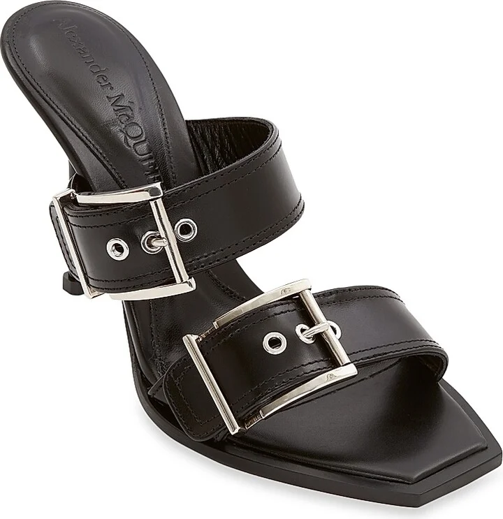 Women's Buckle Leather Mules - Black - Size 8.5 - Image 2