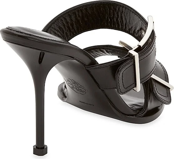 Women's Buckle Leather Mules - Black - Size 8.5 - Image 3