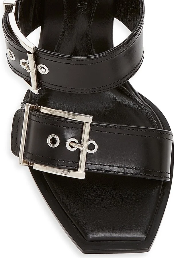 Women's Buckle Leather Mules - Black - Size 8.5 - Image 4