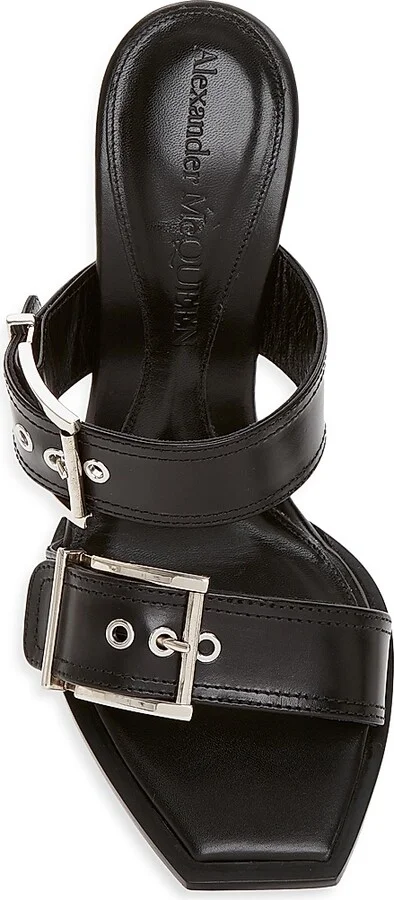 Women's Buckle Leather Mules - Black - Size 8.5 - Image 5