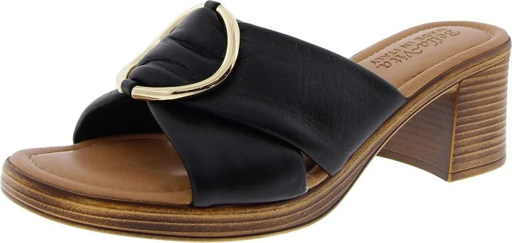 Womens Buckle Leather Slide Sandals