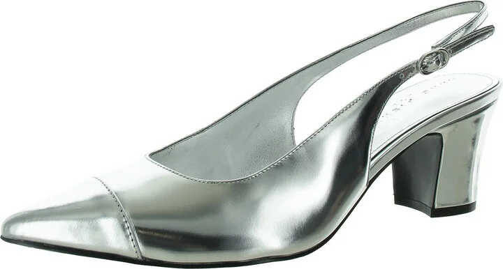 Womens Buckle Metallic Slingback Heels