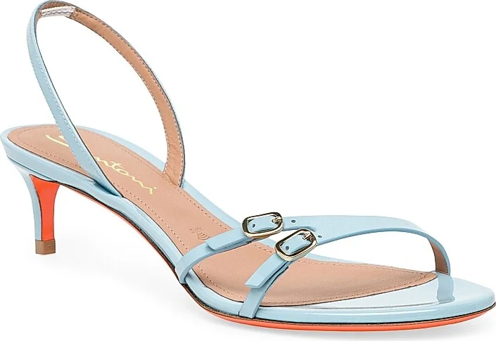 Women's Buckle Patent Leather Sandals - Light Blue - Size 6 - Image 2