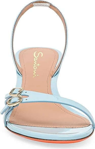 Women's Buckle Patent Leather Sandals - Light Blue - Size 6 - Image 3