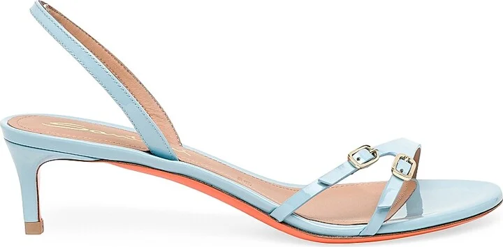 Women's Buckle Patent Leather Sandals - Light Blue - Size 6