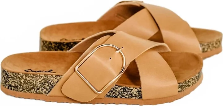 Women's Buckle X-Band Slip On Sandals In Tan