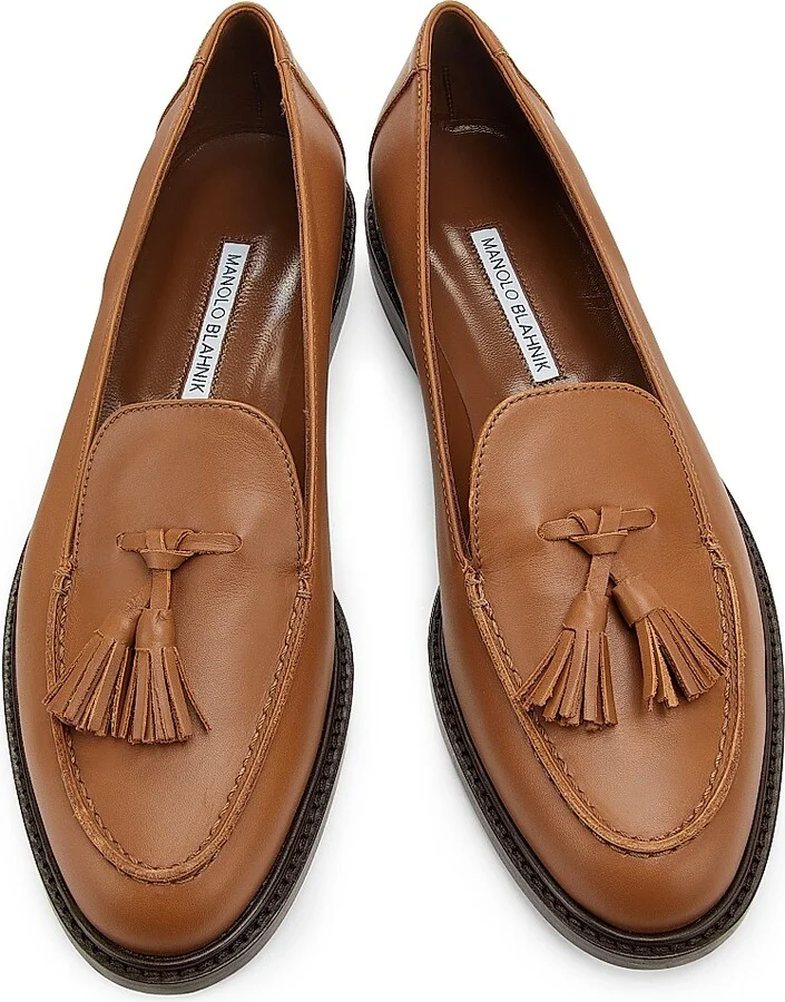 Women's Bucky Tassel Leather Loafers - Medium Brown - Size 6 - Image 4