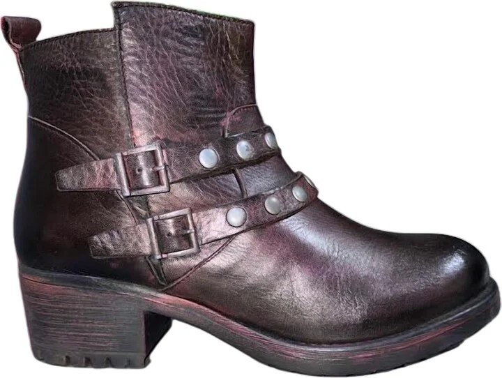 Women's Buffalo Moto Boots In Metallic Bordeux