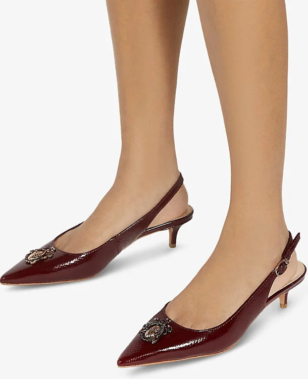 Womens Burgundy Leather Content Bug-Embellished Leather Slingback Courts Eur 36 / 3 Uk Women - Image 2