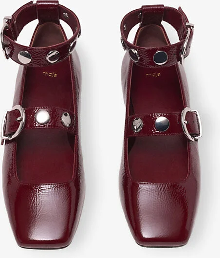 Womens Burgundy Studded Square-Toe Leather Mary Jane Pumps Eur 41 / 8 Uk Women - Image 2