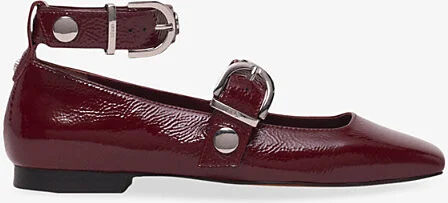 Womens Burgundy Studded Square-Toe Leather Mary Jane Pumps Eur 41 / 8 Uk Women