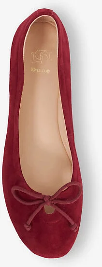 Womens Burgundy Suede Hilife Bow Suede Ballet Flat Shoes Eur 37 / 4 Uk Women - Image 2