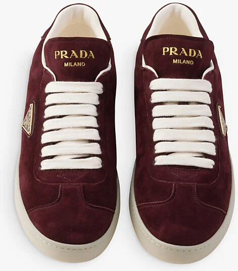 Womens Burgundy Triangle-Logo Suede Low-Top Trainers Eur 35 / 2 Uk Women - Image 2