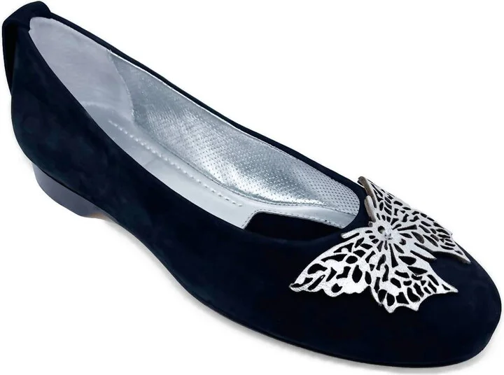 Women's Butterfly Flats In Black/silver Suede