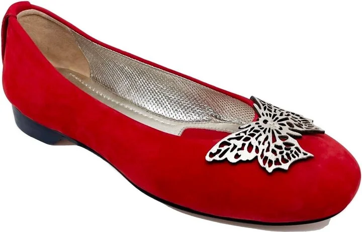 Women's Butterfly Flats In Red & Gold