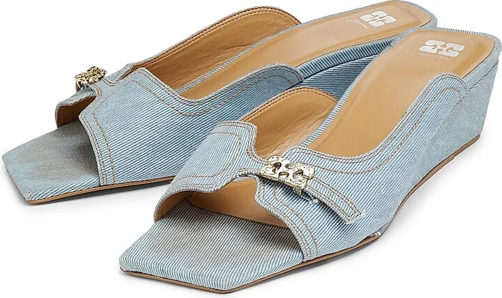 Women's Butterfly Wedge Denim Mule Sandals - Niagara Mist - Size 6 - Image 2