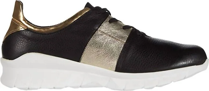 Women's Buzz Sneaker In Black Lthr/gold Lthr Combo