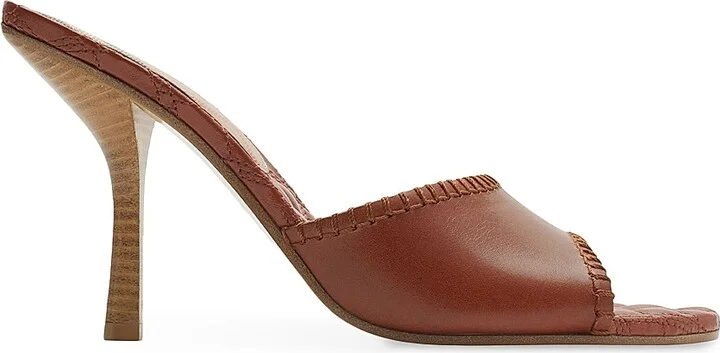 Women's Cabana Leather 90MM Stiletto Mules - Chestnut - Size 6