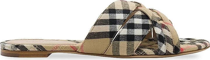 Women's Cabana Woven Check Flats - Sand Check - Size 5
